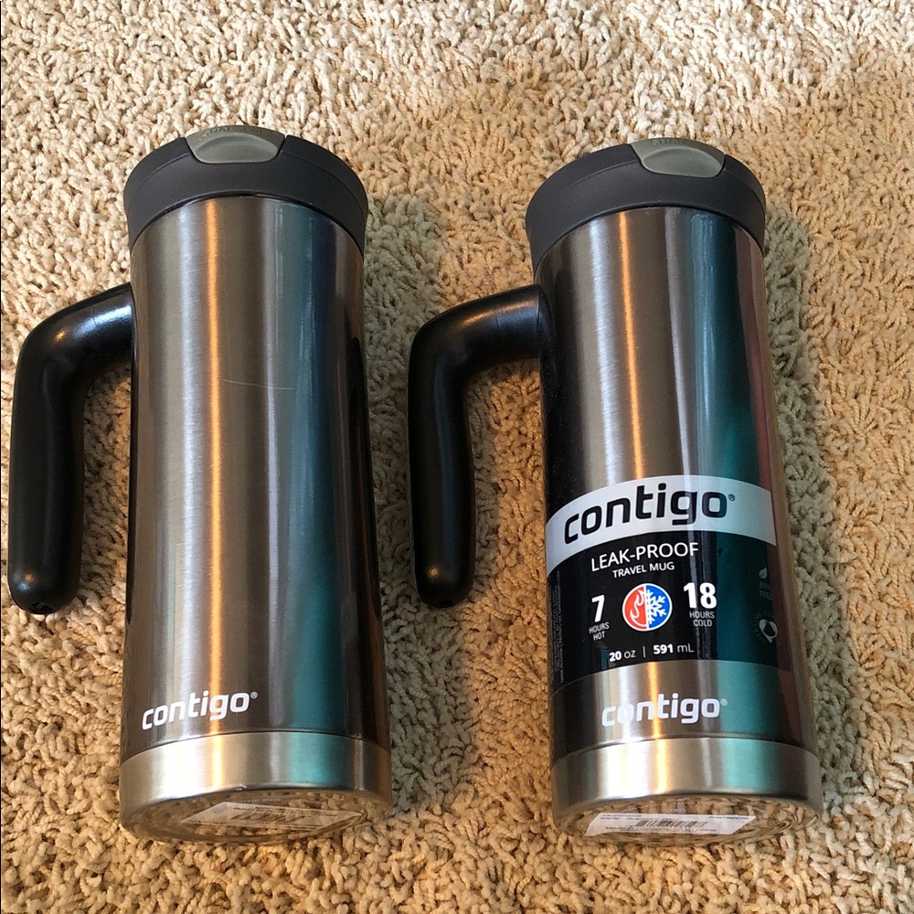 Contigo Stainless Steel 20 oz Travel Mugs Gunmetal Black Handles (Set of 2) NEW